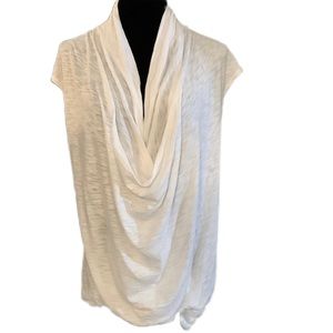 The Refinery SZ L White Sleeveless Draped Front Minimalist Essential Blouse